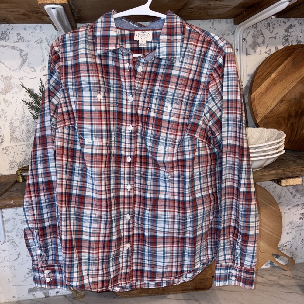 Women's Small Button Down Western Plaid 100% Cotton Cabincore Cozy Shirt Fall